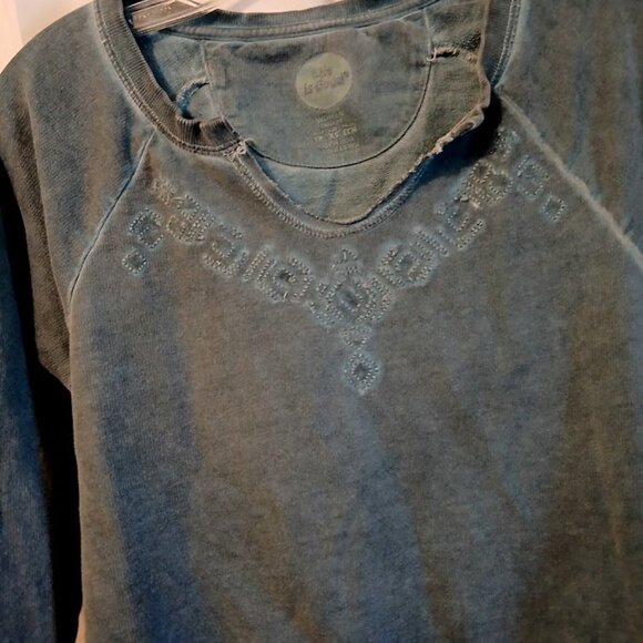 LIFE IS GOOD Embroidered Sweatshirt Blue Embroidered womens XS long sleeve Terry - Picture 3 of 8